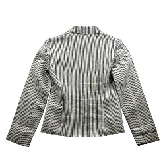 Anthropologie Cartonnier Parisian Preppy Linen Office Chic Blazer Navy Pinstripe - Picture 4 of 13